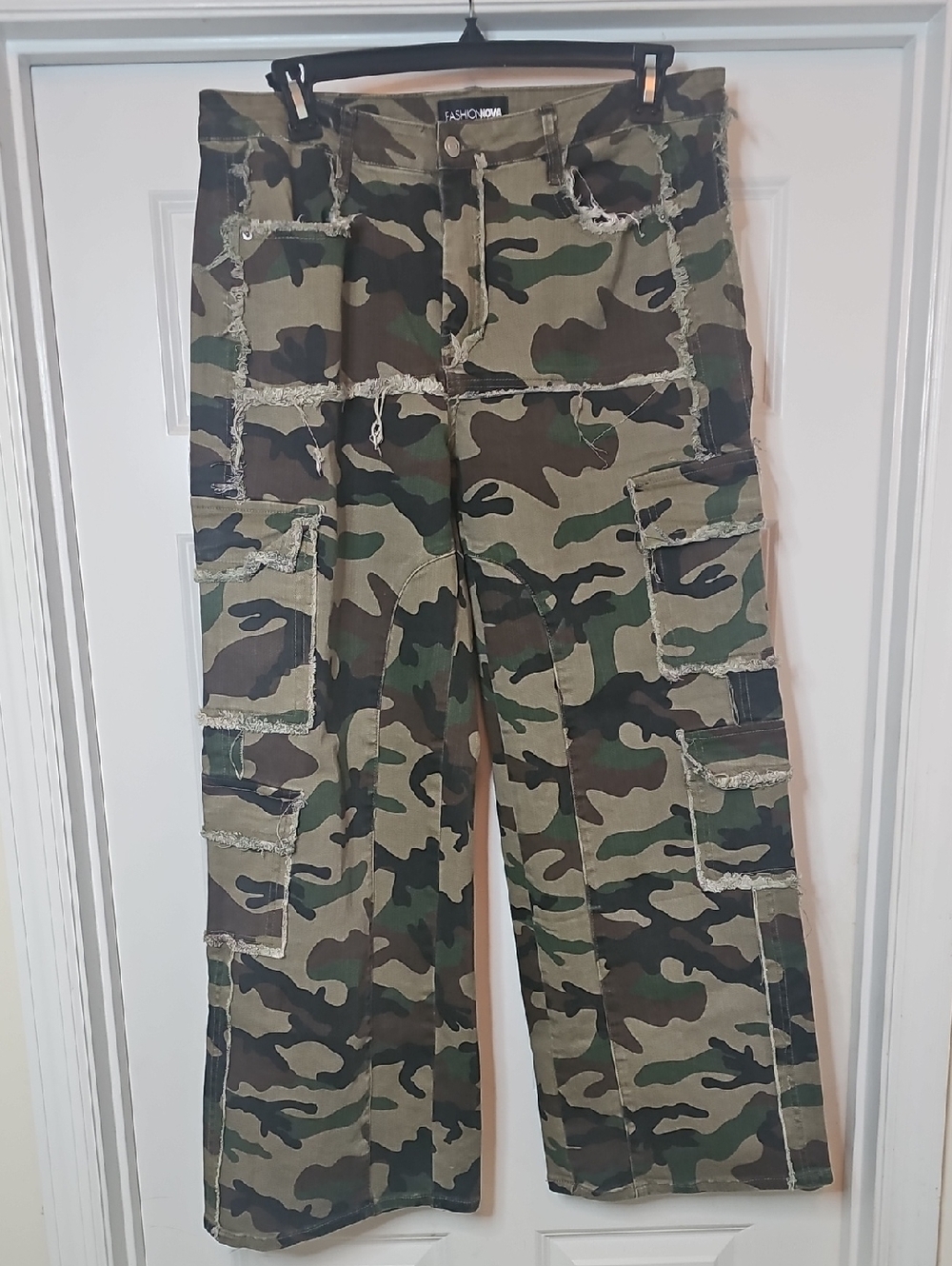Fashion Nova Camo Wide Leg Flare Jeans - Green, Brown, Black